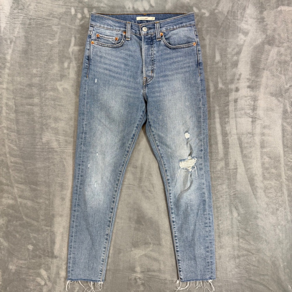 Levi's Wedgie Skinny Jeans Women's 27 High Rise Distressed Light Blue Button Fly